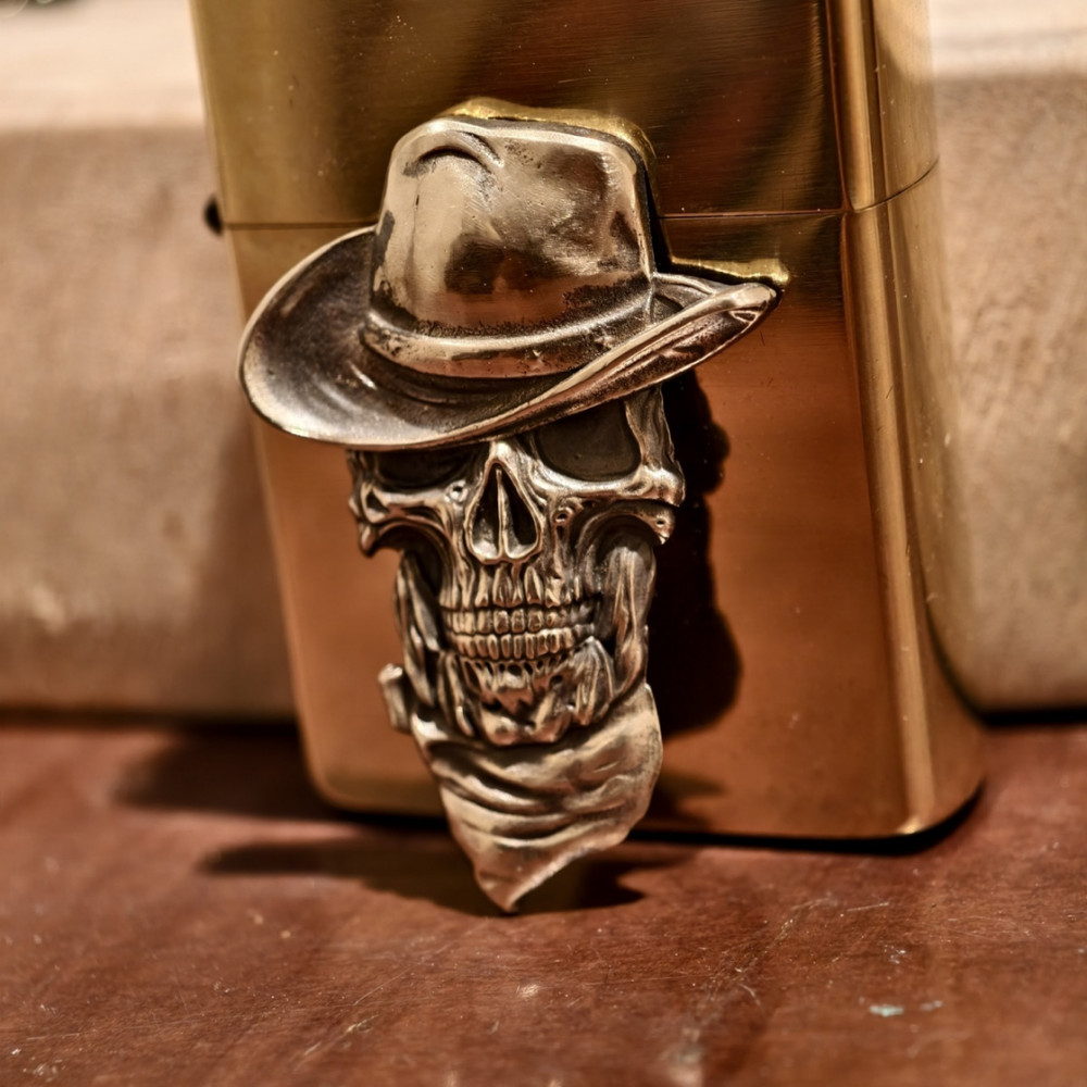 High-Quality Skull Cowboy Patch Kerosene Lighter (Does Not Include Lighter)
