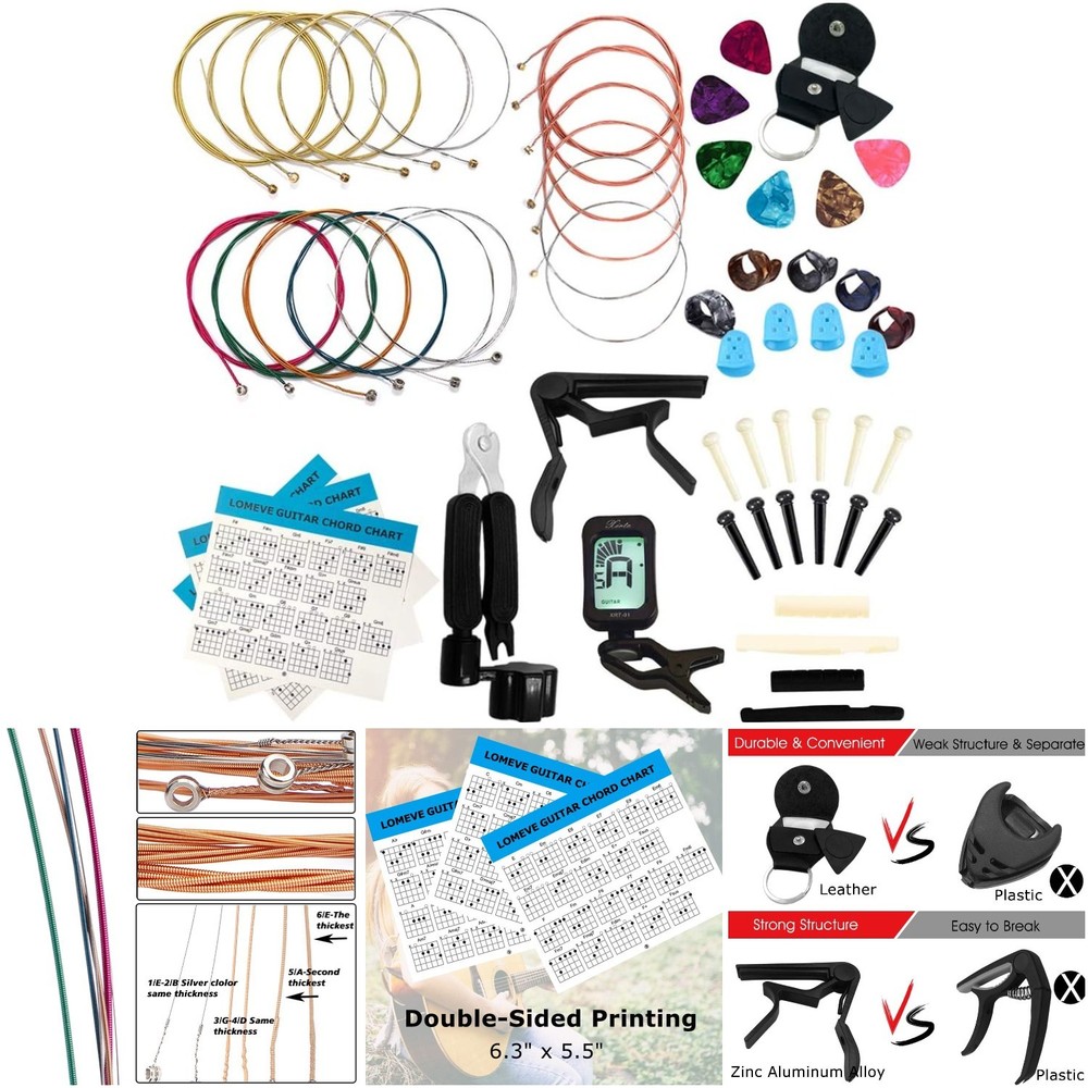 Acoustic Guitar Accessories Kit Includes Strings Tuner Capo Tool Picks Chart