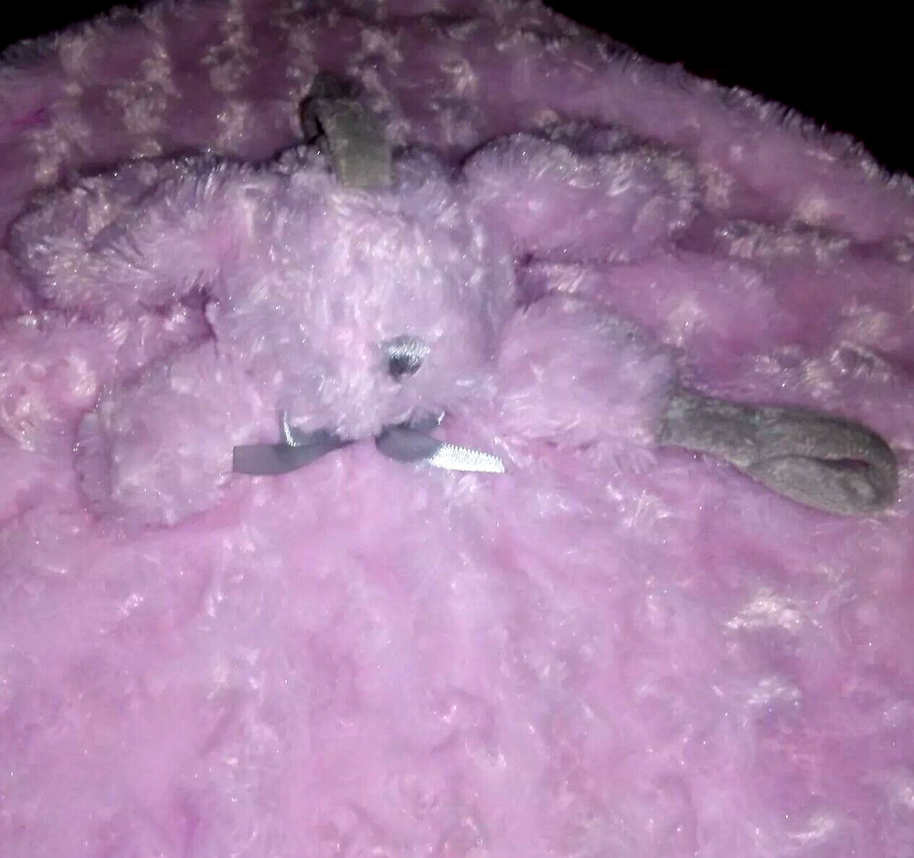 Blankets & Beyond Bunny Security Blanket Pink Swirly Fur Plush Pacifier Holder