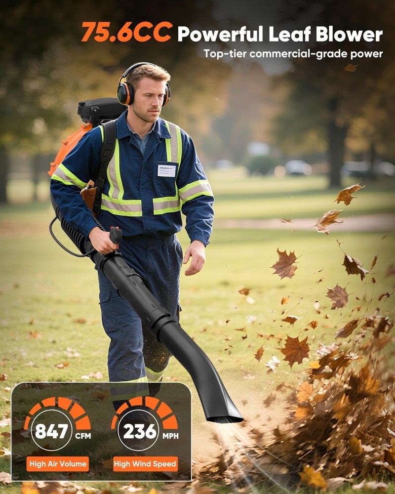 Leaf Blower 75.6cc 2-Stroke Backpack Gas Powered Leaf Blower 847CFM 236 MPH NEW