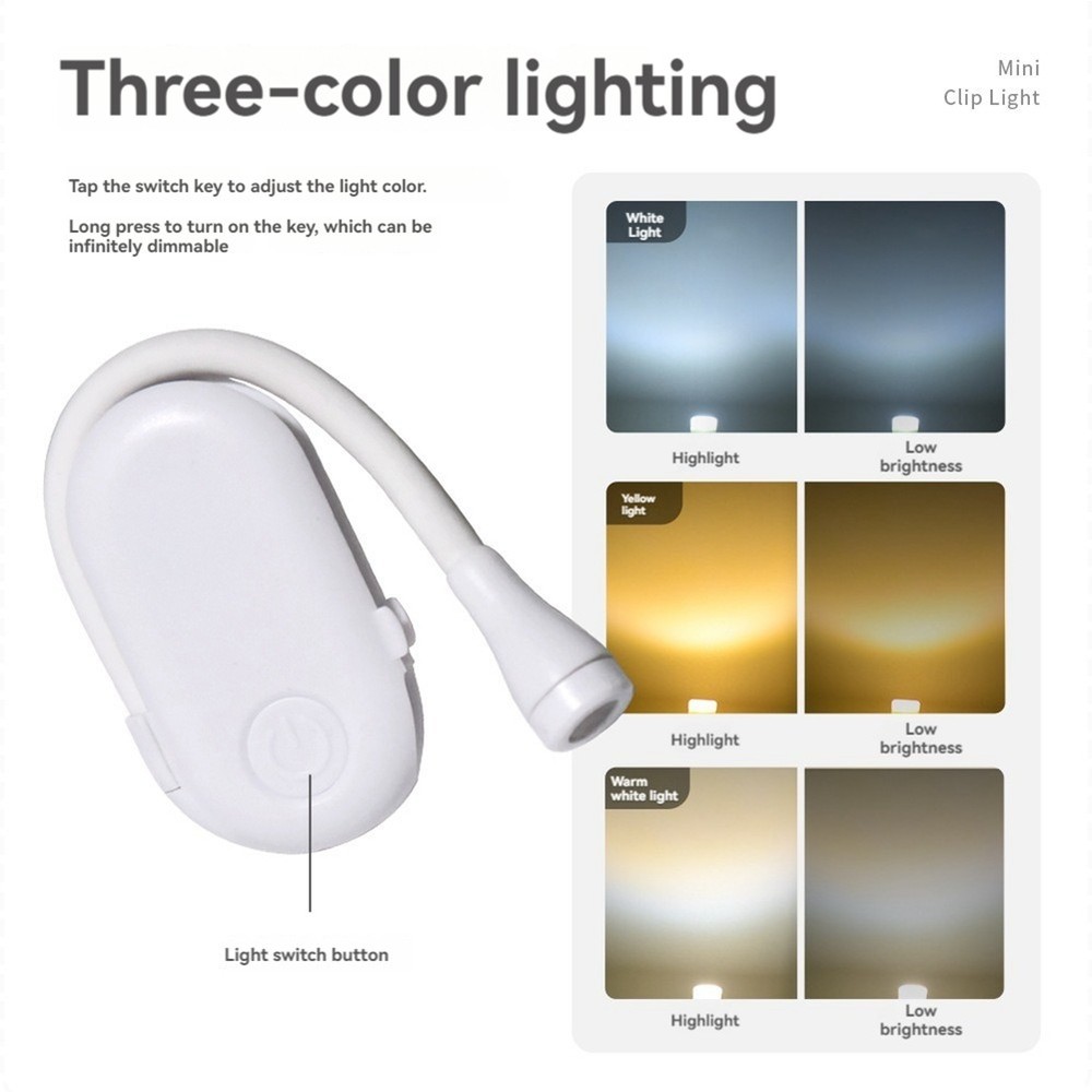 Book Light 3 Color Reading Light USB Rechargeable Portable Book Lamp for9591