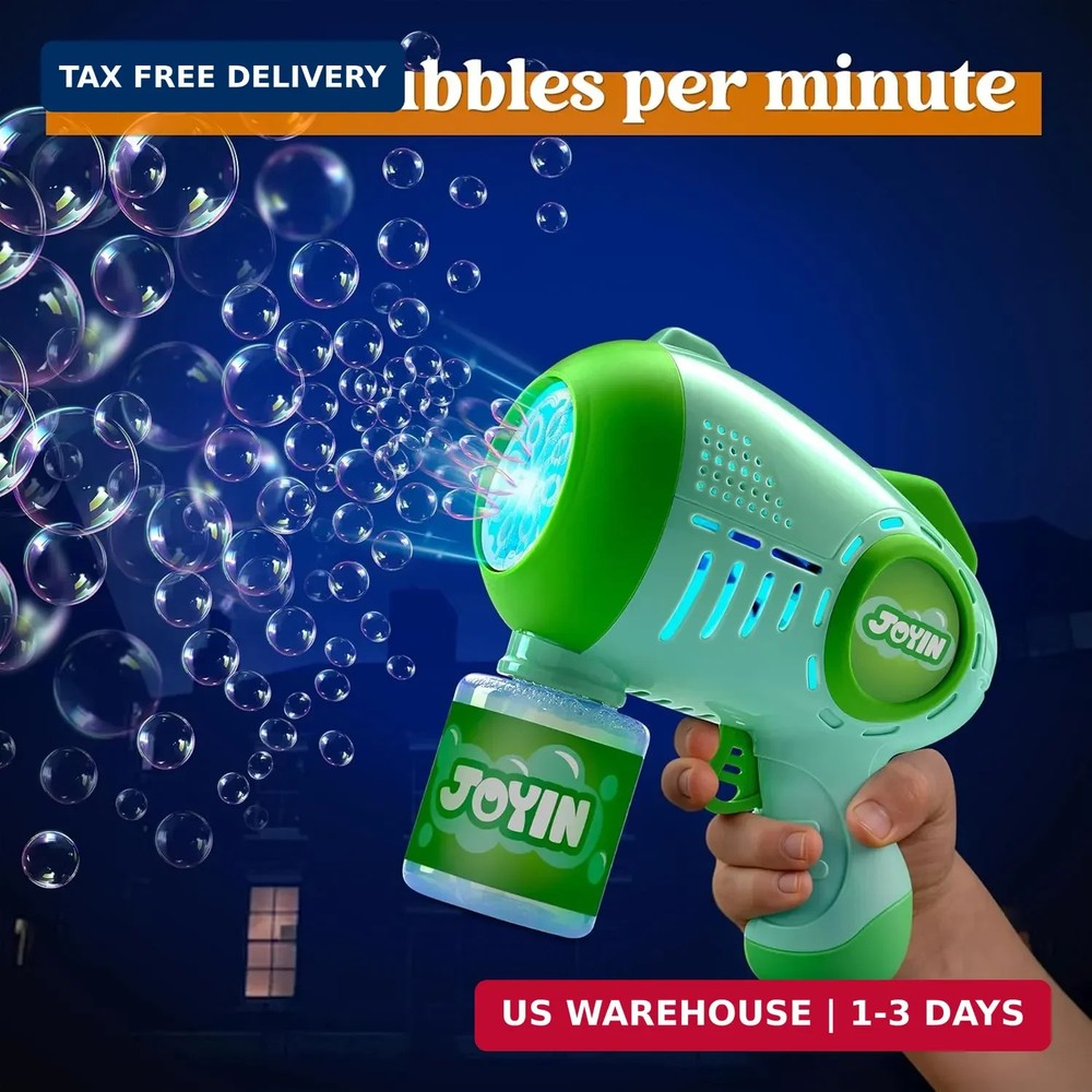 JOYIN 2 Kids Bubble Guns with 4 Bottles Solution, Automatic Bubble Machine Gun w