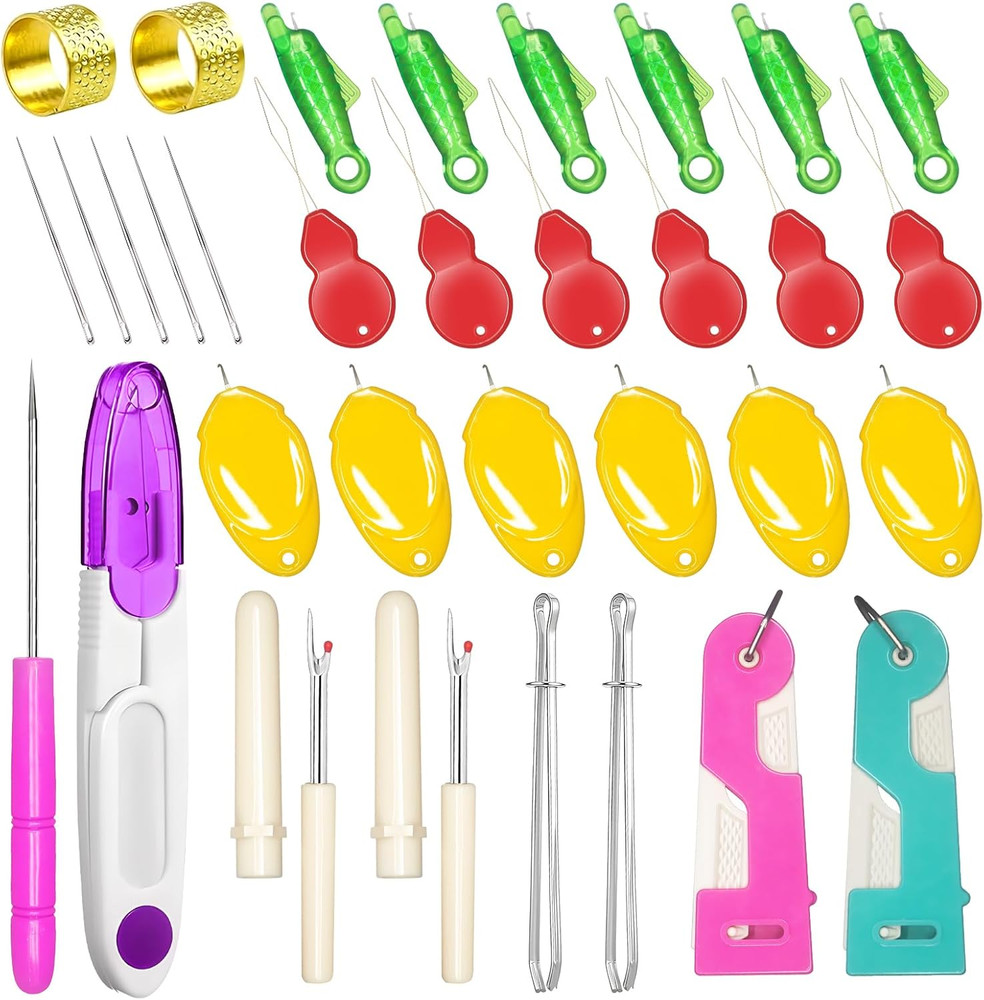 33 Pcs Sewing Tool Kit - with Automatic Needle Threader/Fish Mouth Easy Threader