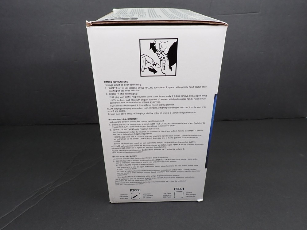 3M P2000 No-Touch Uncorded Earplugs 100 Pair Bulk Box 29 dB