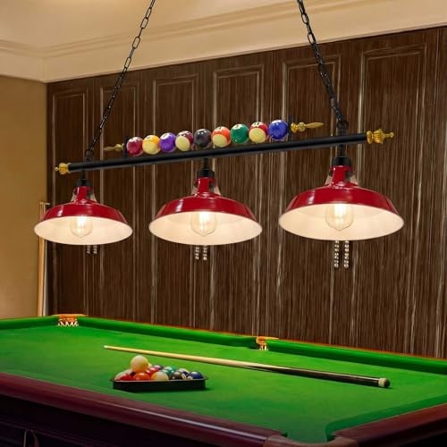 Adjustable Pool Table Lights for 7'-8' Billiard Light Bright Red 3 Lights