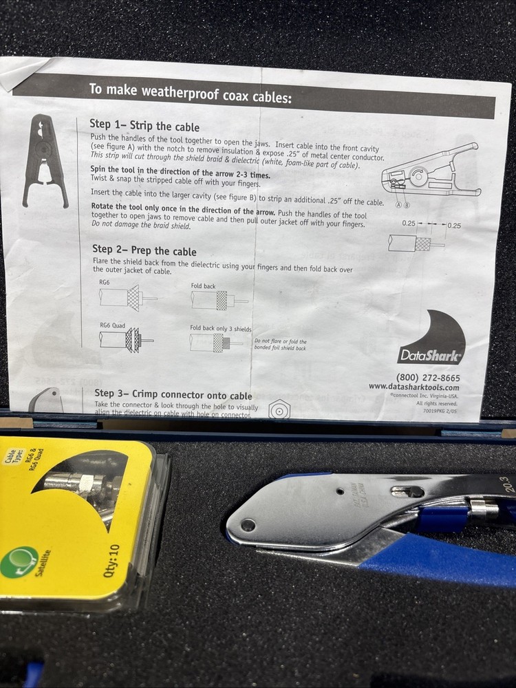 DataShark Digital Cable and Satellite Tool Kit; 3 Tools, Connectors, Case Unused