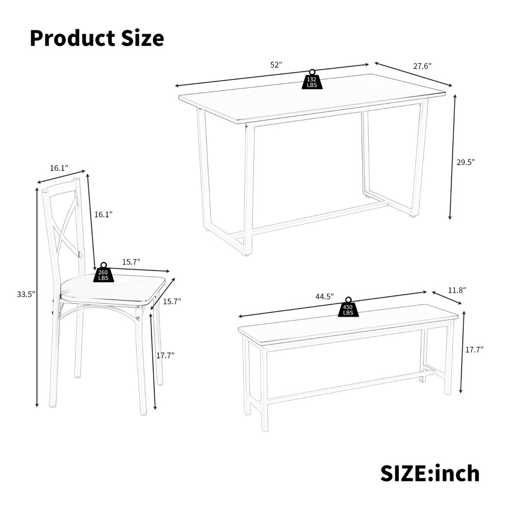 Industrial 4-Pc Table Chair Set Solid Backrest Durable Style
