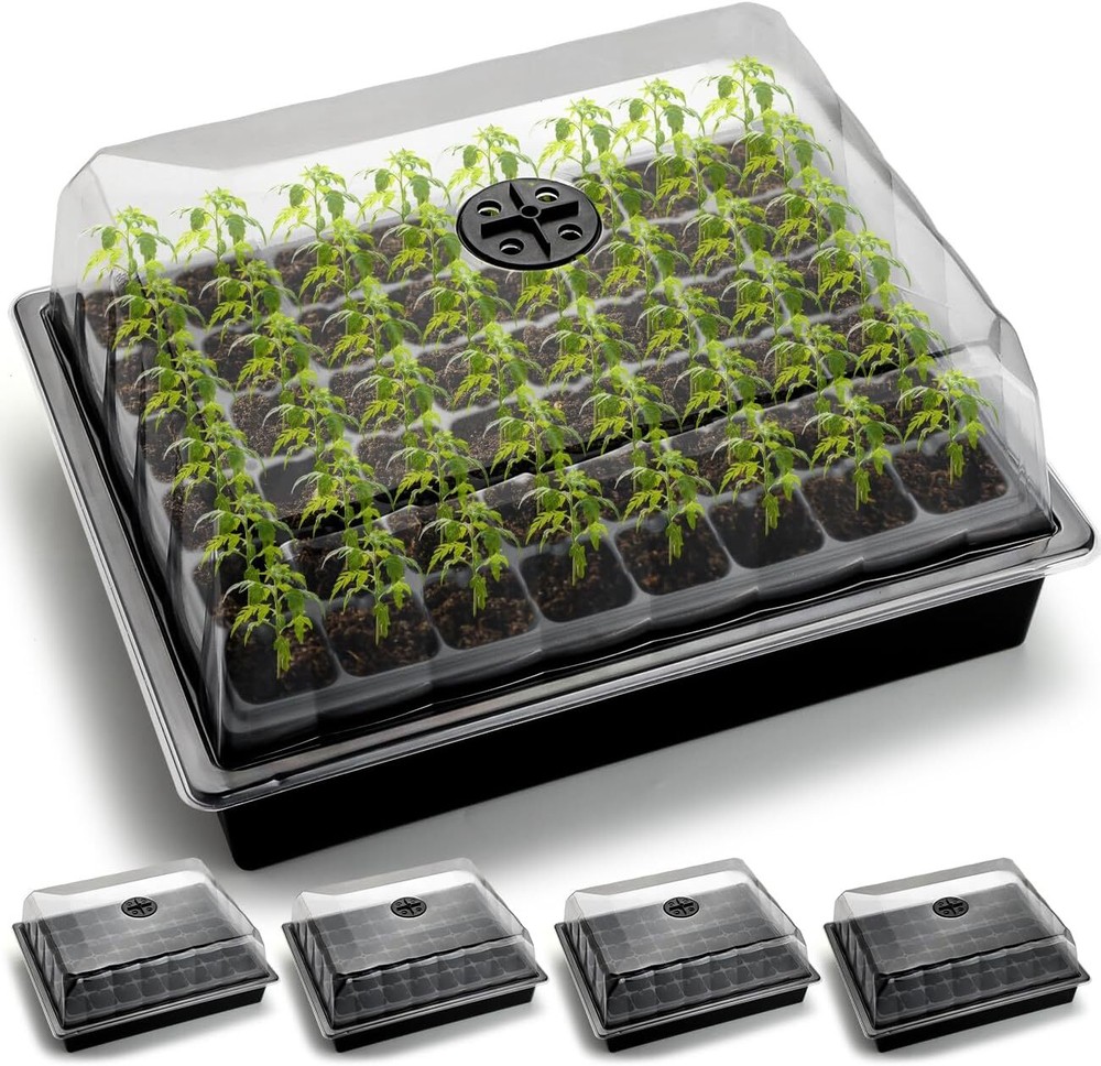5-Pack No Drip Seed Starter Trays with 4" Humidity Dome - 240 Cells Deep Root Pl