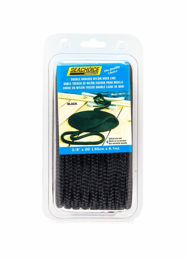 SEACHOICE Double-Braid Nylon Dock Line 3/8" x 20' 40271 Black