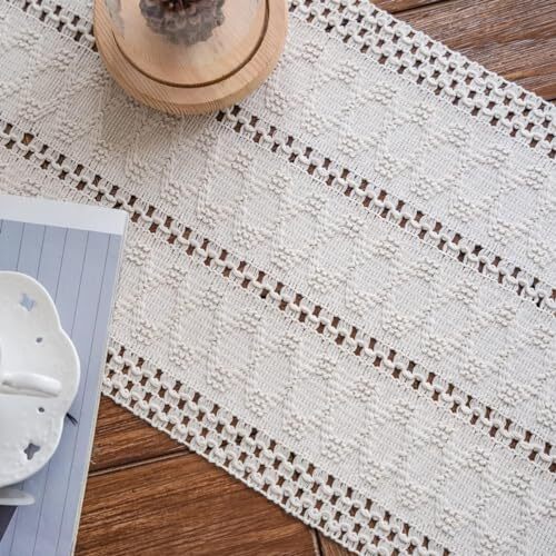 Macrame Table Runner Cream Boho Table Runner with Tassels Hand 12"Wx36"L Beige