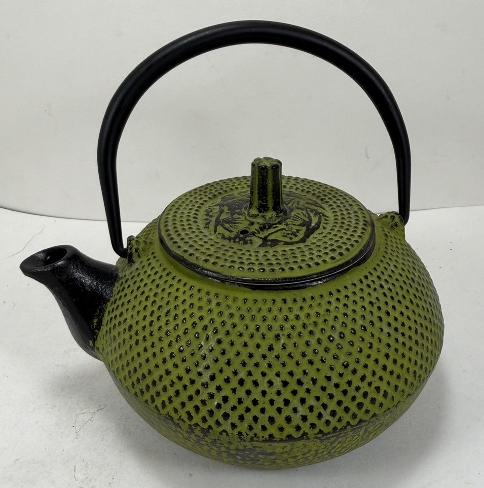 Cast Iron Japanese Green Teapot Tea Kettle with Stainless Steel Infuser   (x)