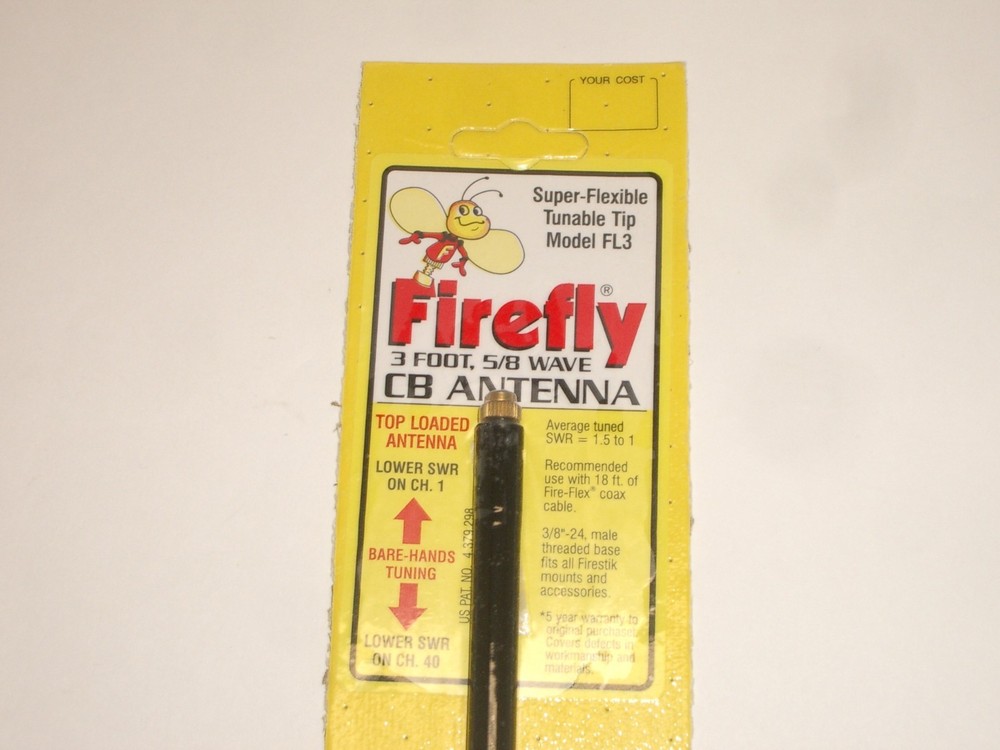 FIRESTIK FL3B 3' BLACK FIREFLY TUNEABLE TIP CB ANTENNA