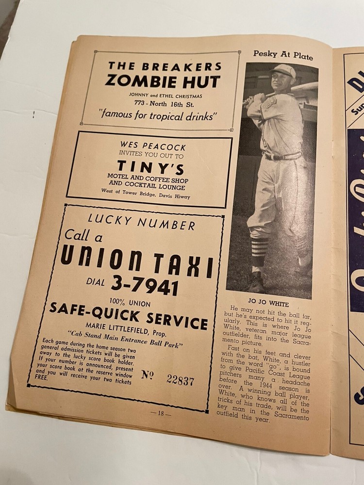 1945 Pacific Coast League Solons Baseball Program Doubleday Park Sacramento Ca
