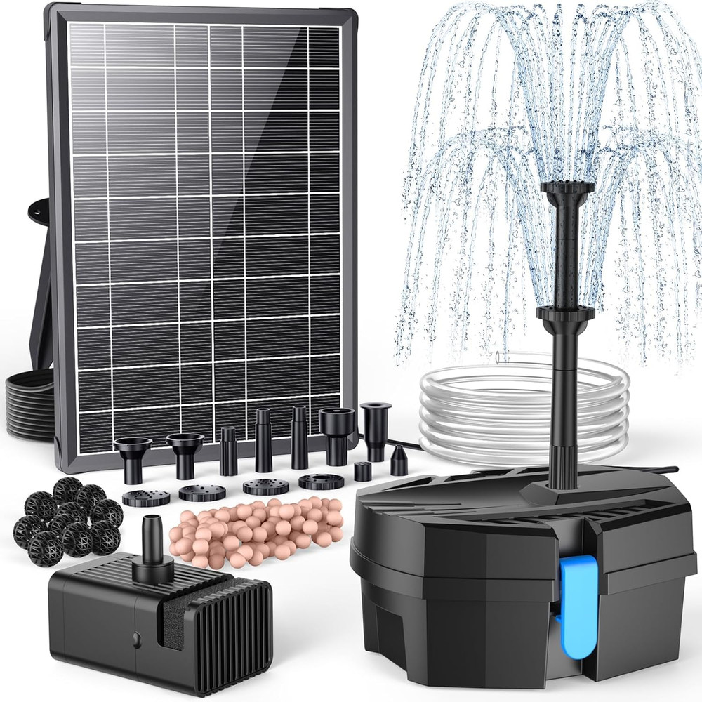 Solar Pond Filter & Fountain Pump Kit - 8W Solar Water Feature System