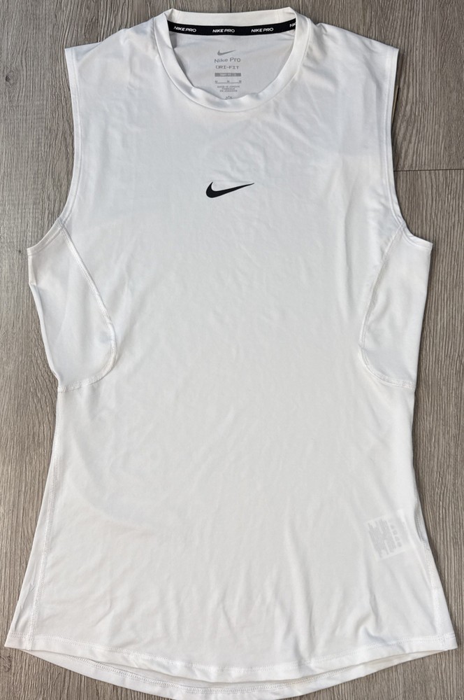 Nike Men’s Pro Training Tank Top Tight Fit FB7914-100 Size Medium White New