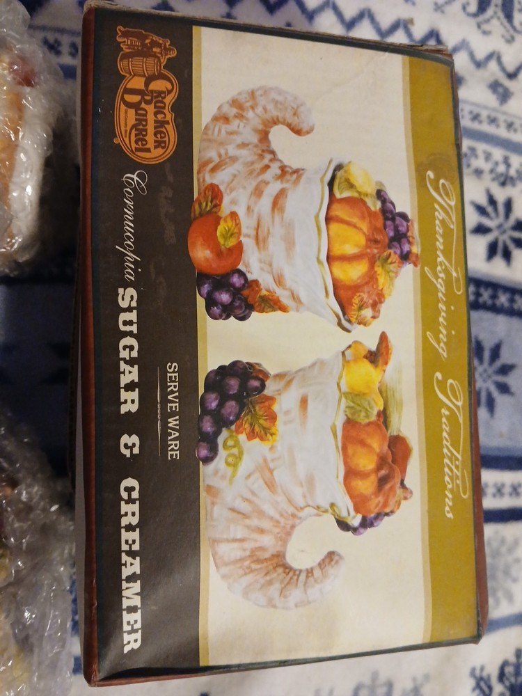 Cracker Barrel Thanksgiving Traditions Cornucopia Sugar & Creamer Set EUC