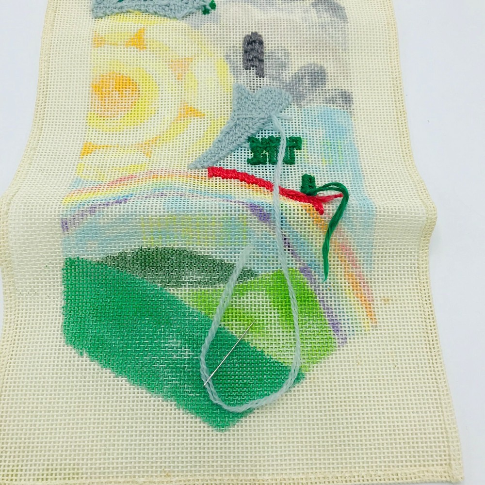 Vintage Hand Painted Needlepoint Pattern Canvas Rain Sunshine Rainbow Pride