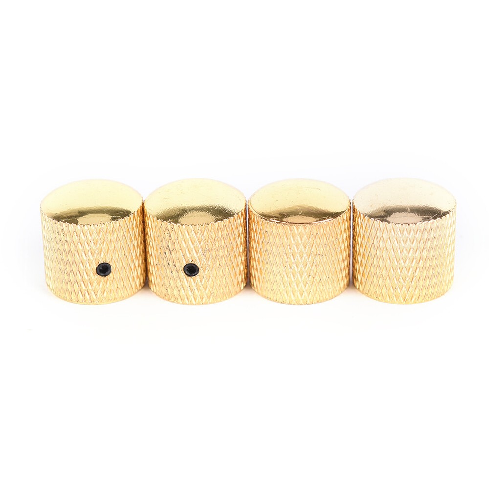4-Pack Metal Dome Knobs - Chrome Knurled Barrel - Silver Gold Top Guitar Control