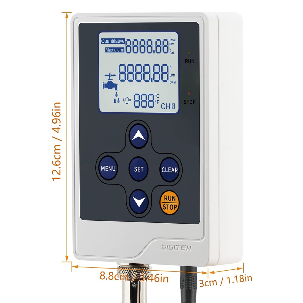 DIGITEN Water Liquid Flow Rate Volume Digital Display Flowmeter Quantitative...