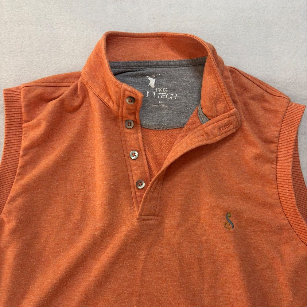 F&G Tech Vest Men's M Orange Heathered 1/4 Button Mock Neck Pullover Golf