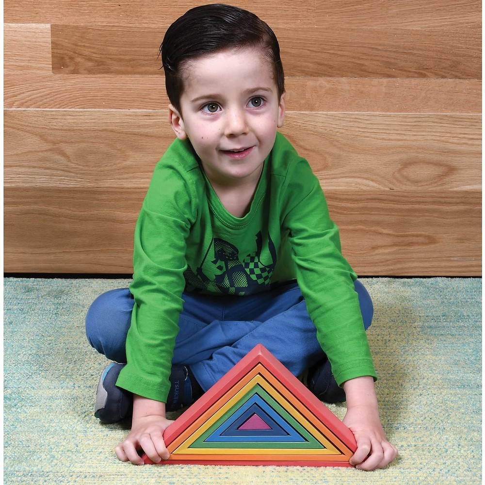 - 73418 Wooden Rainbow Architect Triangles - Nesting Puzzle - Stacking Blocks...