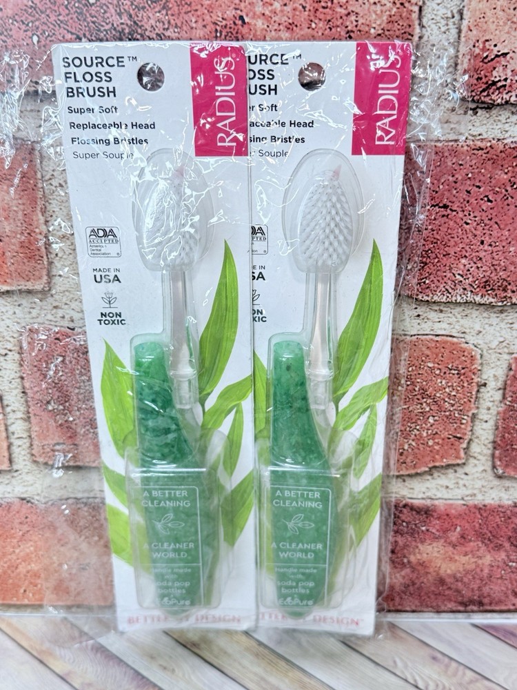 2 RADIUS SOURCE BRUSH Toothbrush SOFT Brush, Replaceable Head NON TOXIC Soda Pop