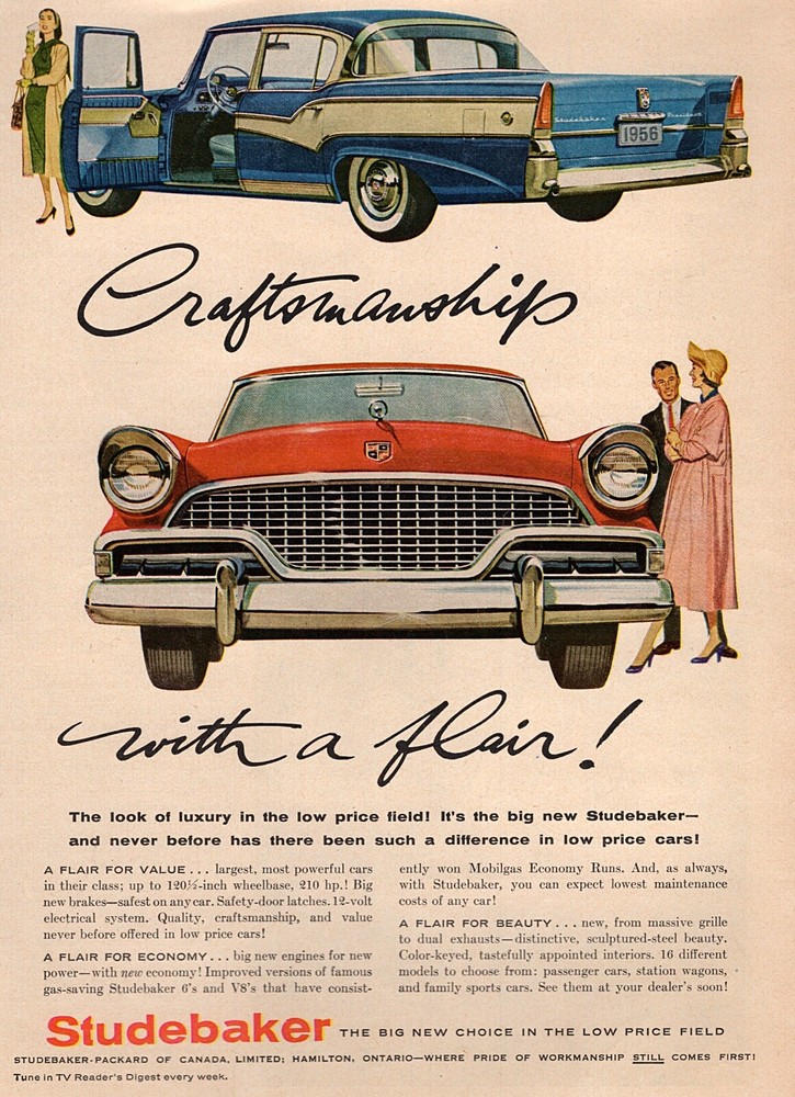 1956 Studebaker President "Craftsmanship" Original Color Ad