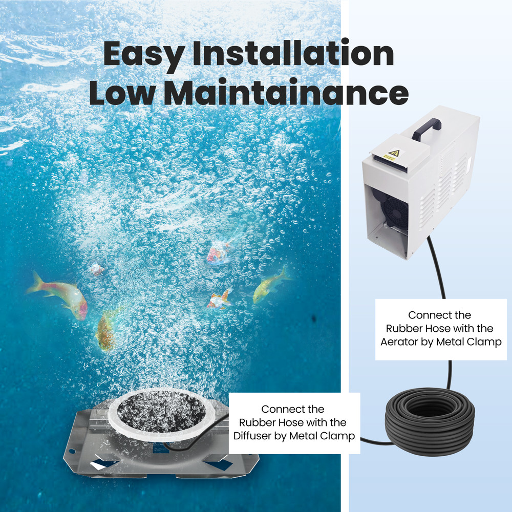Pond Aerator with Cabinet Touchscreen Controller 200' Weighted Hose 2 Diffuser