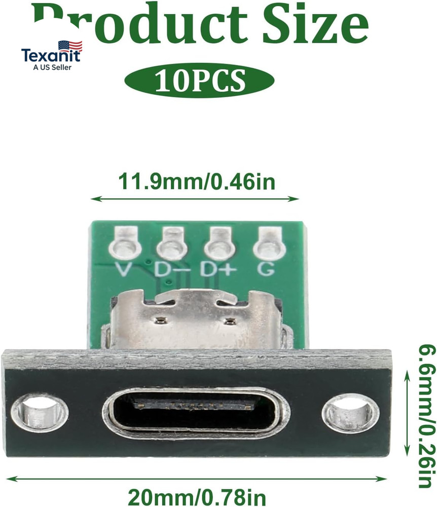 10 Pcs USB C Panel Mount Connector DIY Type C Female Socket Connector Panel Moun