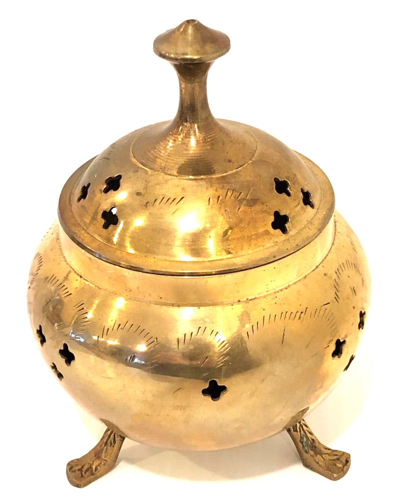 Vintage Heavy Brass Incense Holder Burner Etched Incensor
