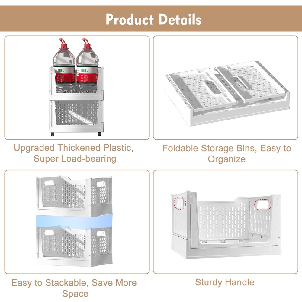 Stackable Plastic Storage Basket, 3 Pack Foldable Closet Organizers and Stora...