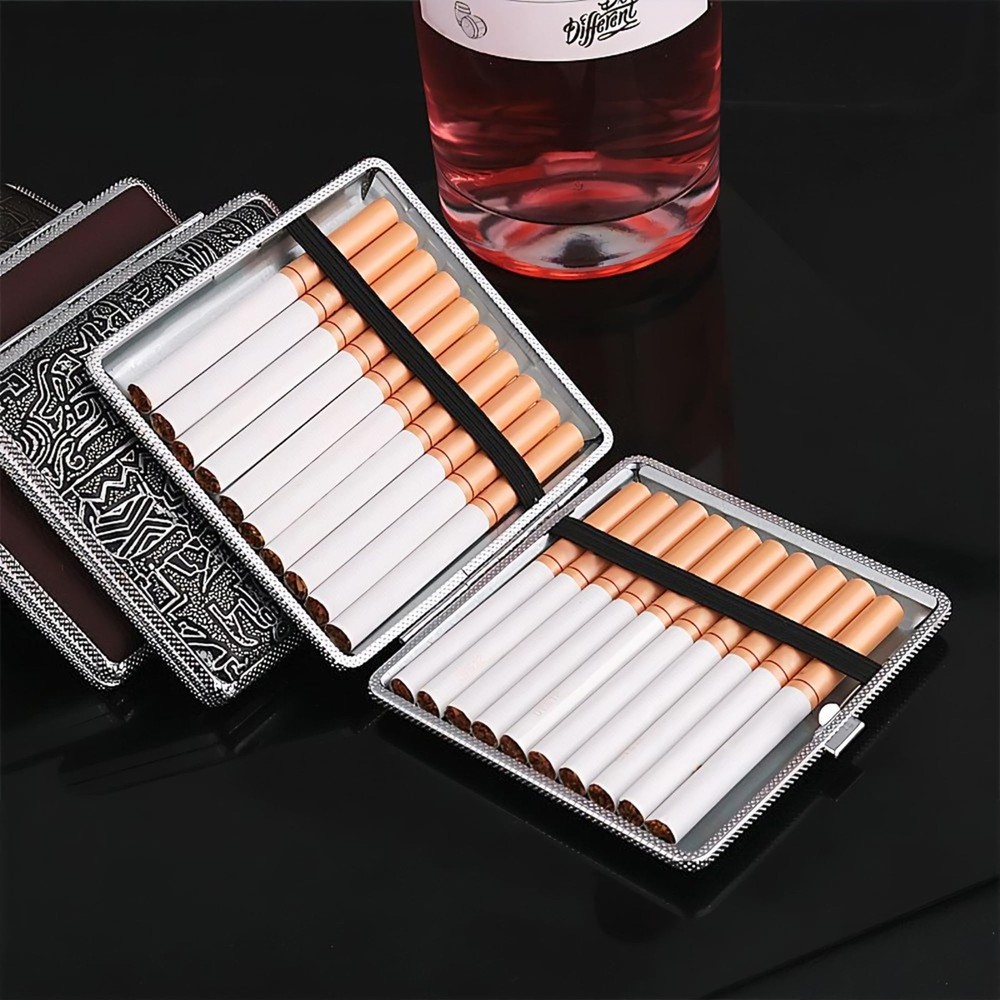 4 Pack Cigarette Case Metal Box with Square, Black,Golden,Silver