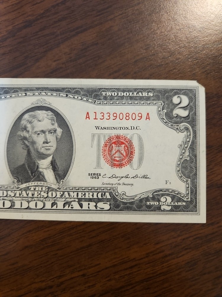 1963 2 Dollar Bill Red Seal A13390809A