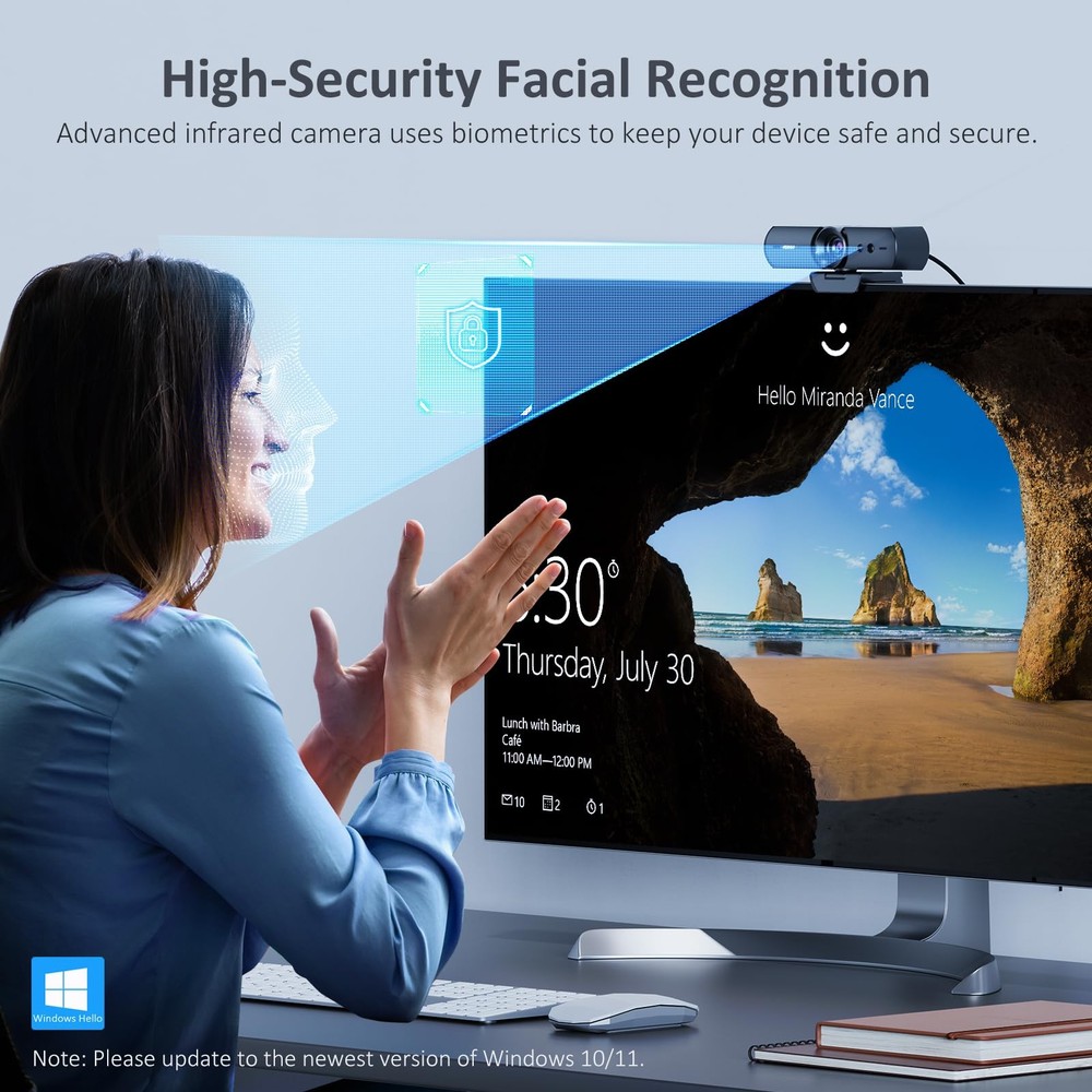 NexiGo HelloCam, 1080P Webcam with Windows Hello, True Privacy, Automatic Ele...