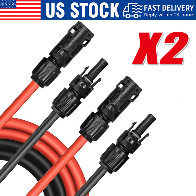 Black+Red 10 AWG Solar Panel Extension Cable Silicone Flexible Wire Connectors