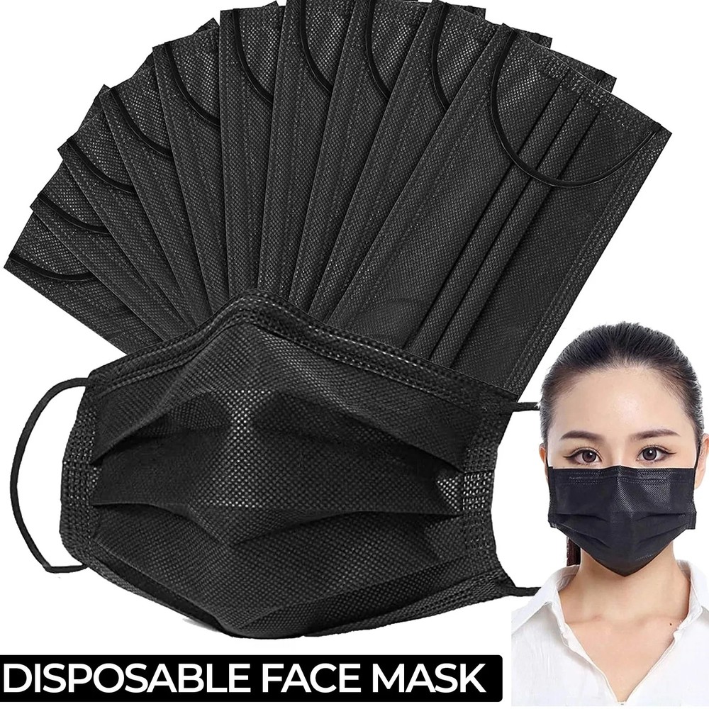 Disposable Black Face Mask - 50 Pack