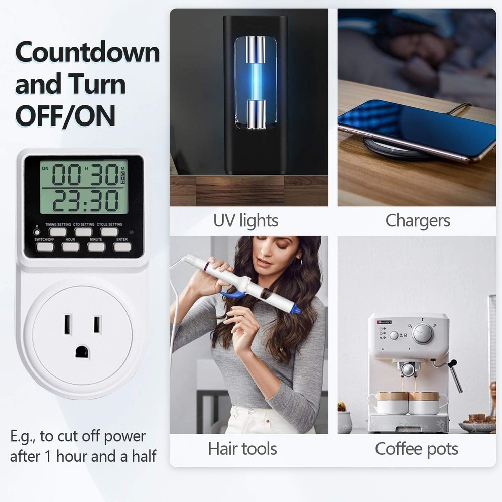 Digital Infinite Repeat Cycle Intermittent Timer Plug for Electrical White