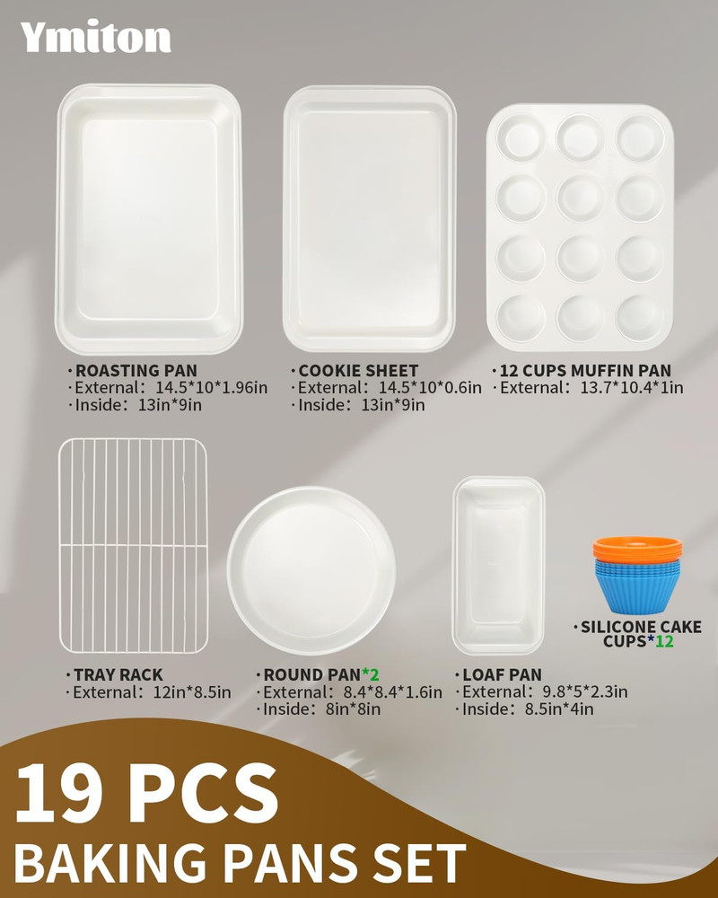 Nonstick Baking Pans Set, 19 PCS Stackable Bakeware Sets, Oven Pan Set Includes