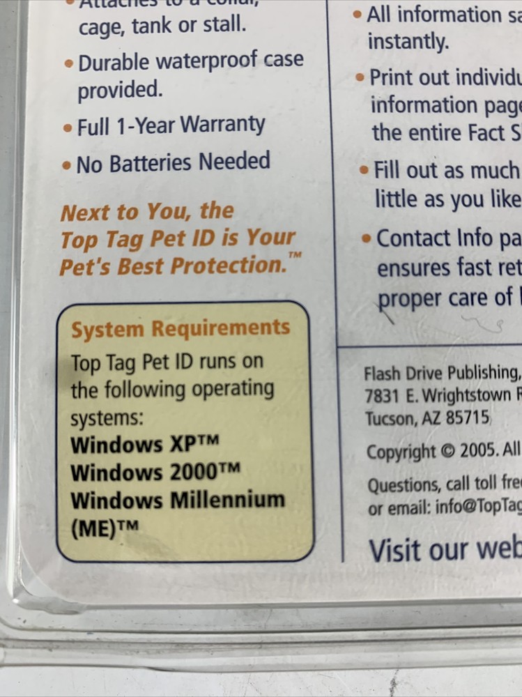 Top Tag Complete-Care Pet ID Tag. New