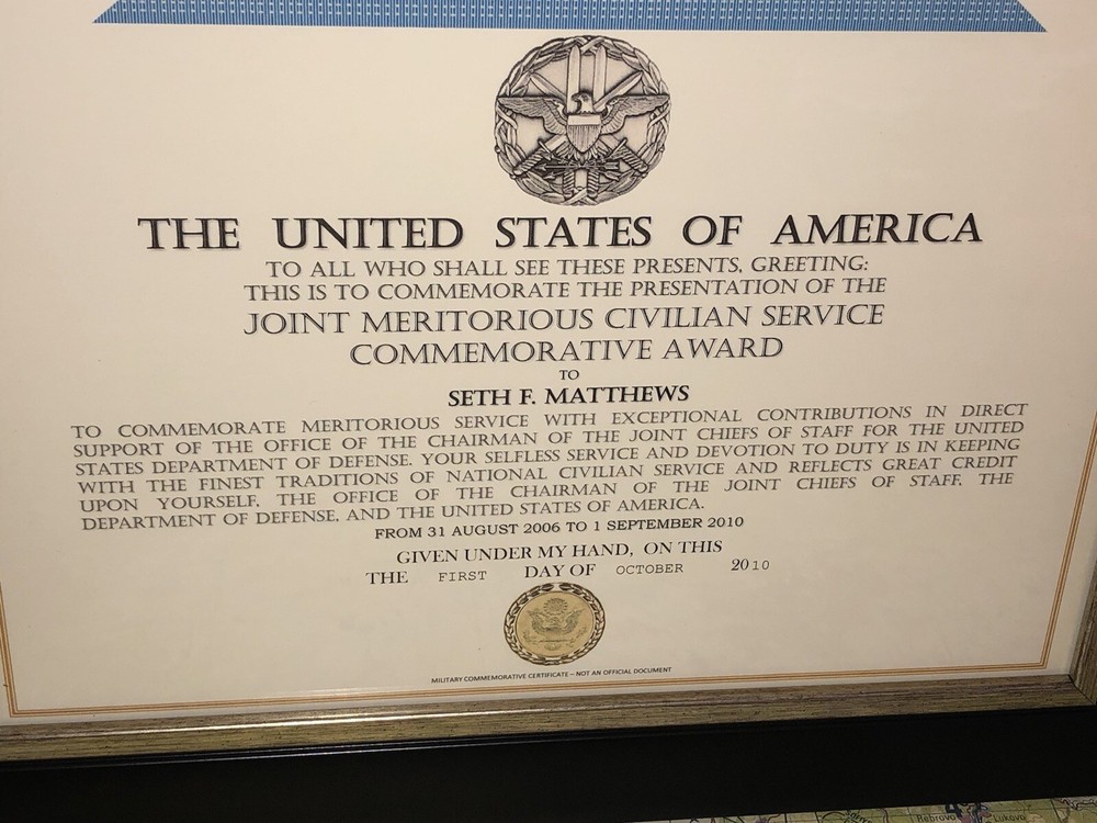 CJCS - JOINT MERITORIOUS CIVILIAN SERVICE COMMEMORATIVE CERTIFICATE ~ Type-1