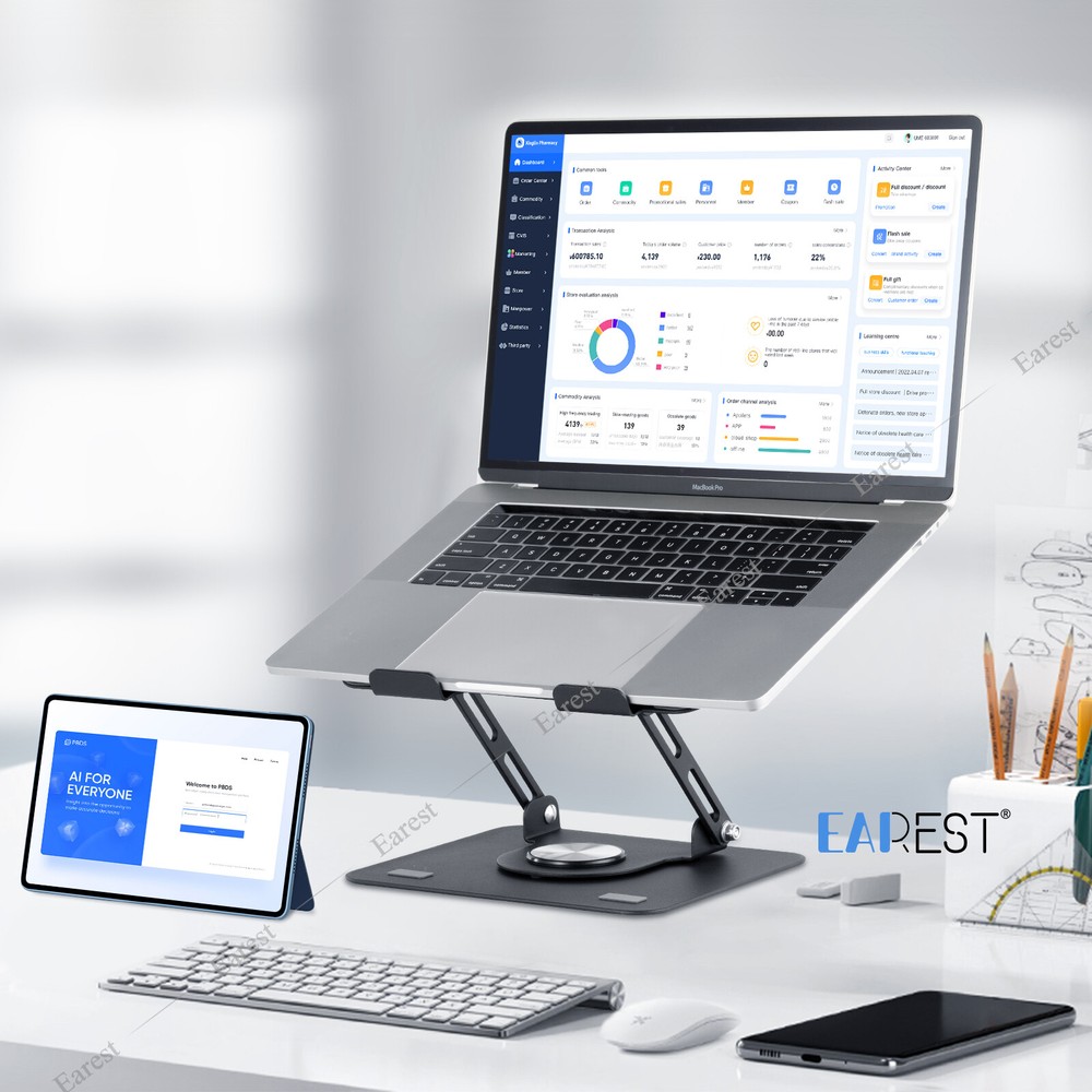 360° Rotating Metal Laptop Stand Riser Foldable Computer Notebook Holder Desk