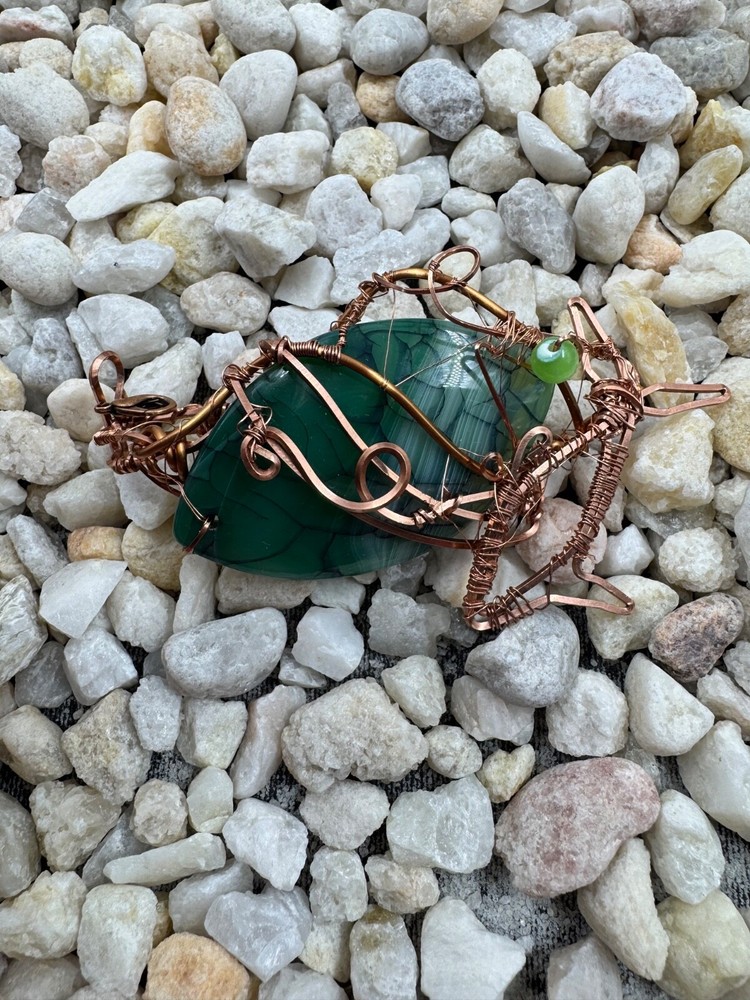 Handmade Wire Wrapped Agate Pendant - Green