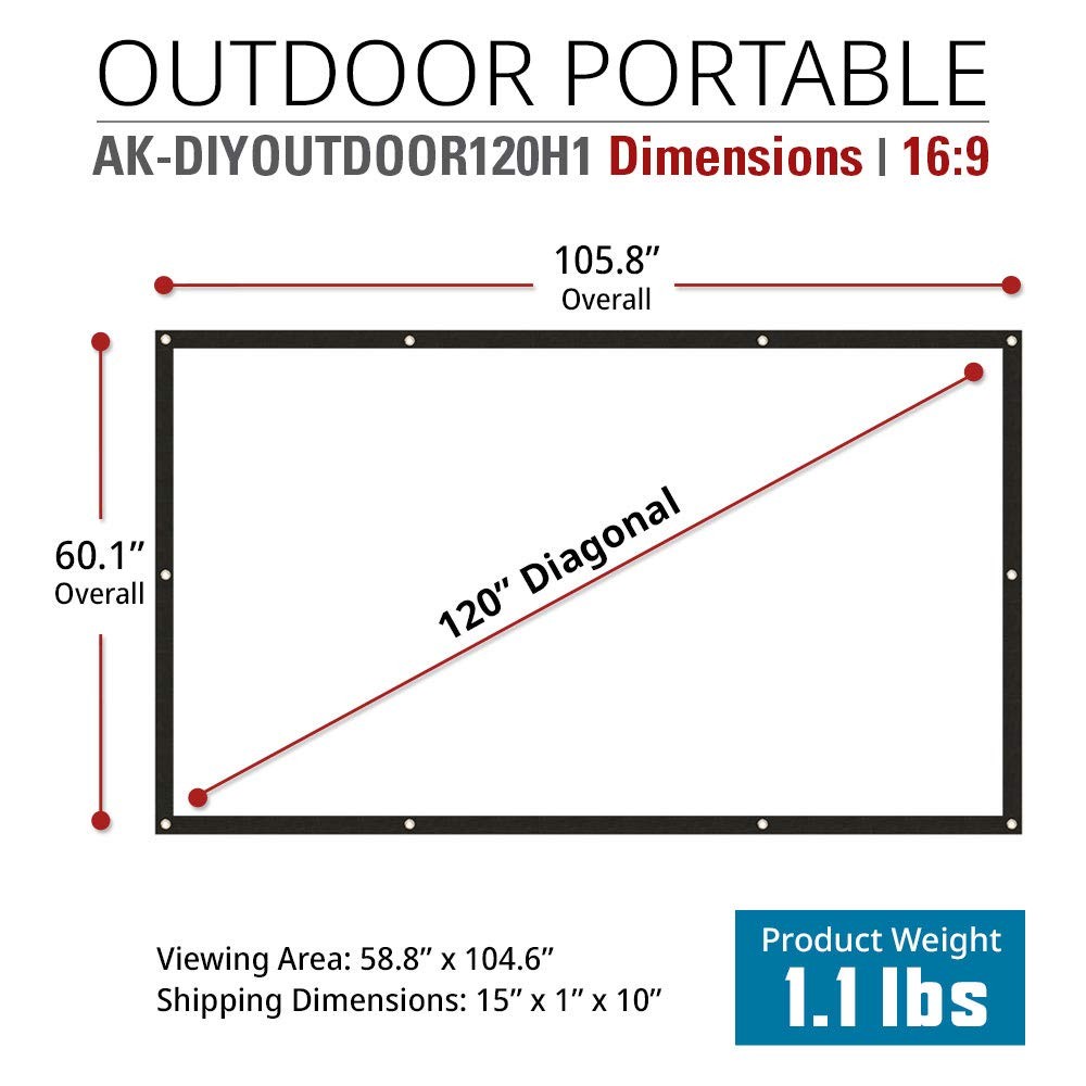120" Dual Projection Projector Screen, 16:9 Front & Rear, Portable Foldable A...