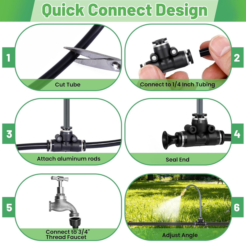 49.2 Ft 360° Adjustable 1/4" Drip Irrigation System Bendable Watering Misting Sy