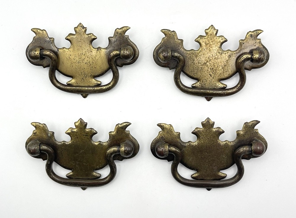 Chippendale Style Small Willow Brass-Tone Drawer Pulls Set of 4