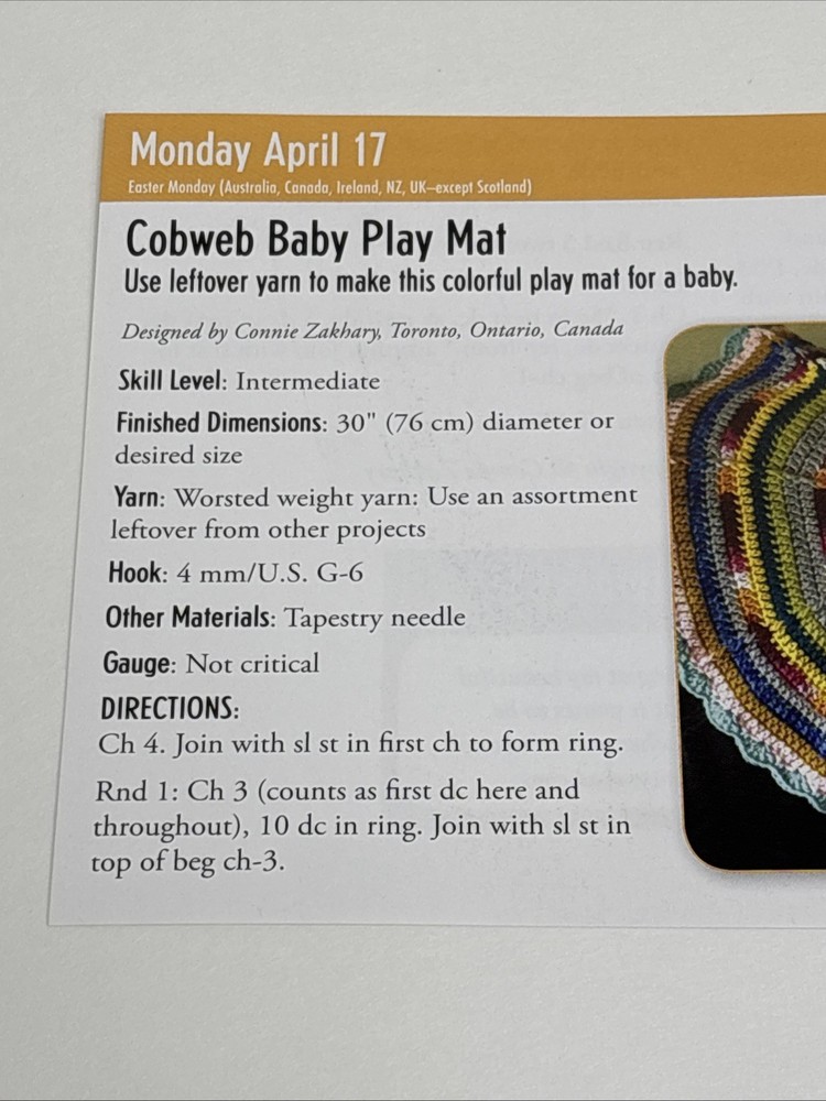 Cobweb Baby Play Mat Crochet Pattern Card Page