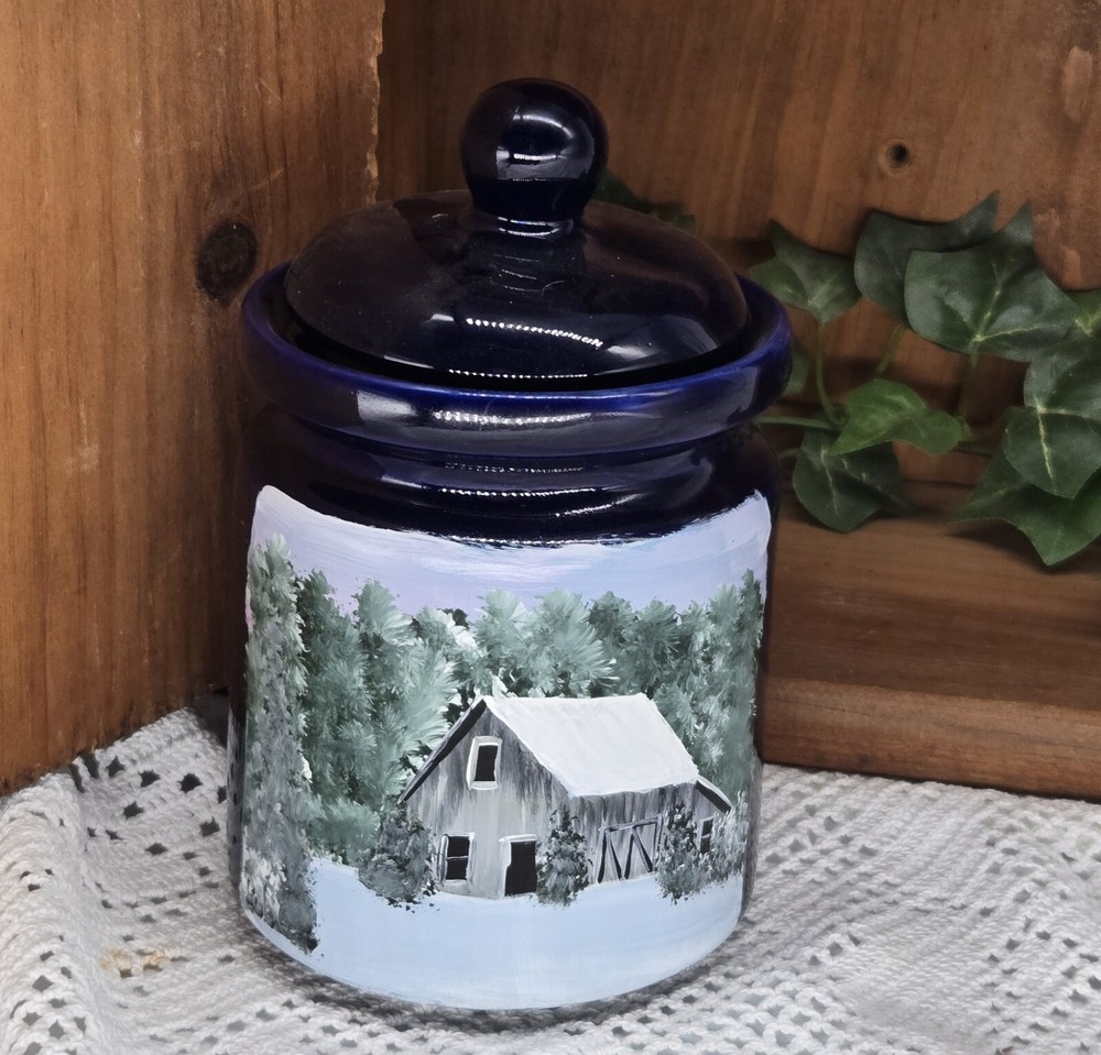 blue ceramic container (25057) hand painted