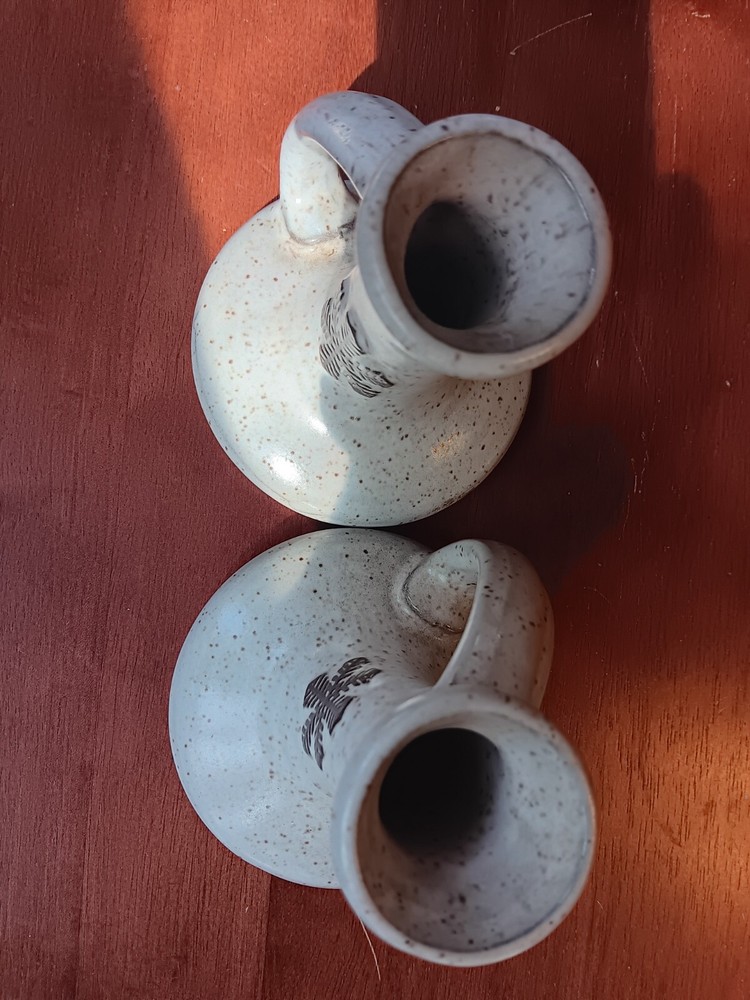 pair onion river pottery candlesticks snowflakes