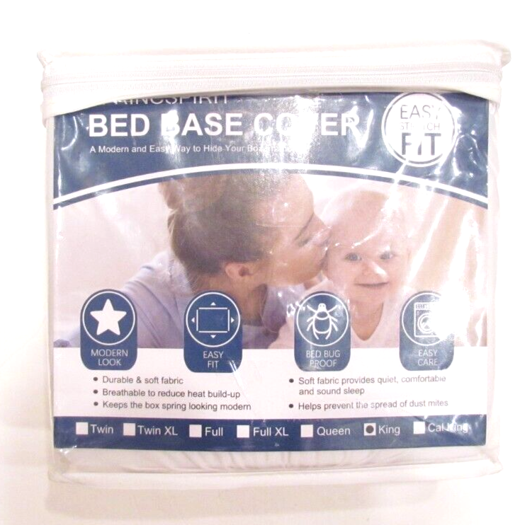 SpringSpirit Bed Base Cover King Size White Easy Fit Hide Box Frame