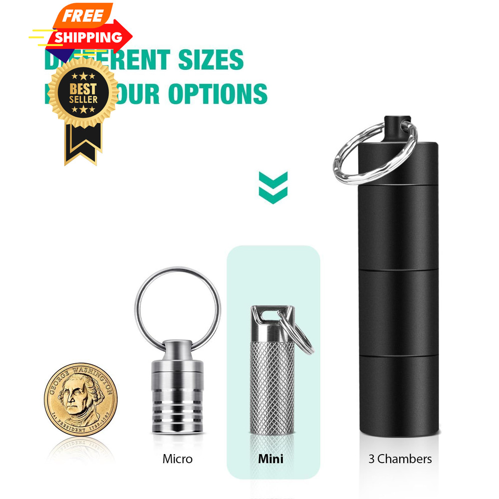 Opret Titanium Pill Container with Keychain & Necklace, Mini, Silver